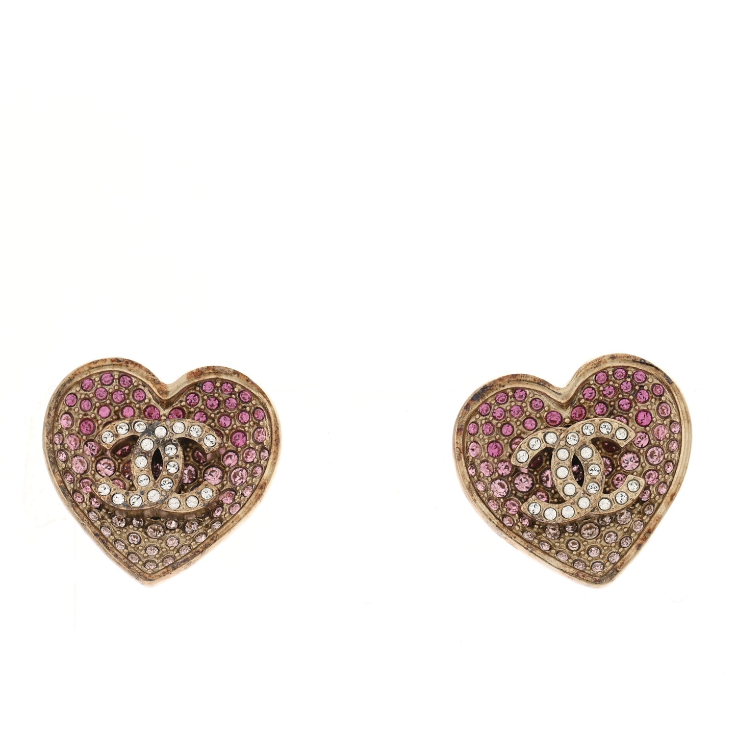 Resin Crystal CC Heart Earrings Gold Pink