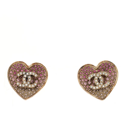 Chanel Resin Crystal CC Heart Earrings Gold Pink 4 of 7