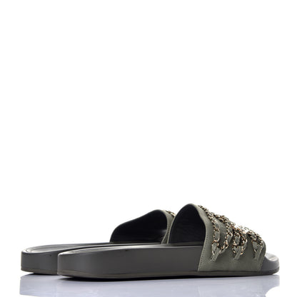 Chanel Canvas Chain Flat Sandals 41 Khaki 4 of 9