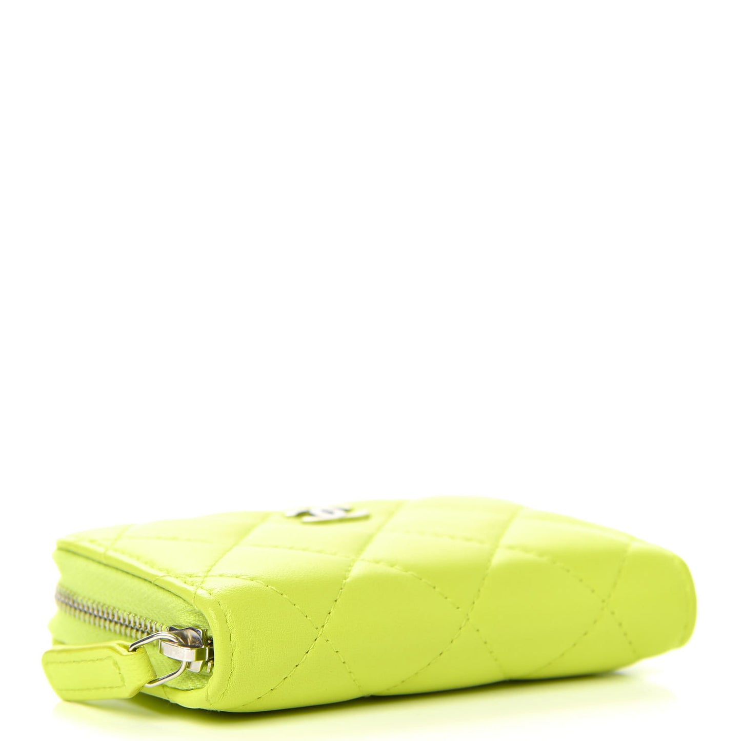 Lambskin Quilted Zip Around Coin Purse Wallet Neon Yellow