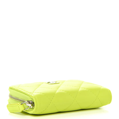 Chanel Lambskin Quilted Zip Around Coin Purse Wallet Neon Yellow 4 of 8