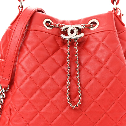 Chanel Lambskin Quilted Small CC Chain Drawstring Bucket Bag Red 8 of 12