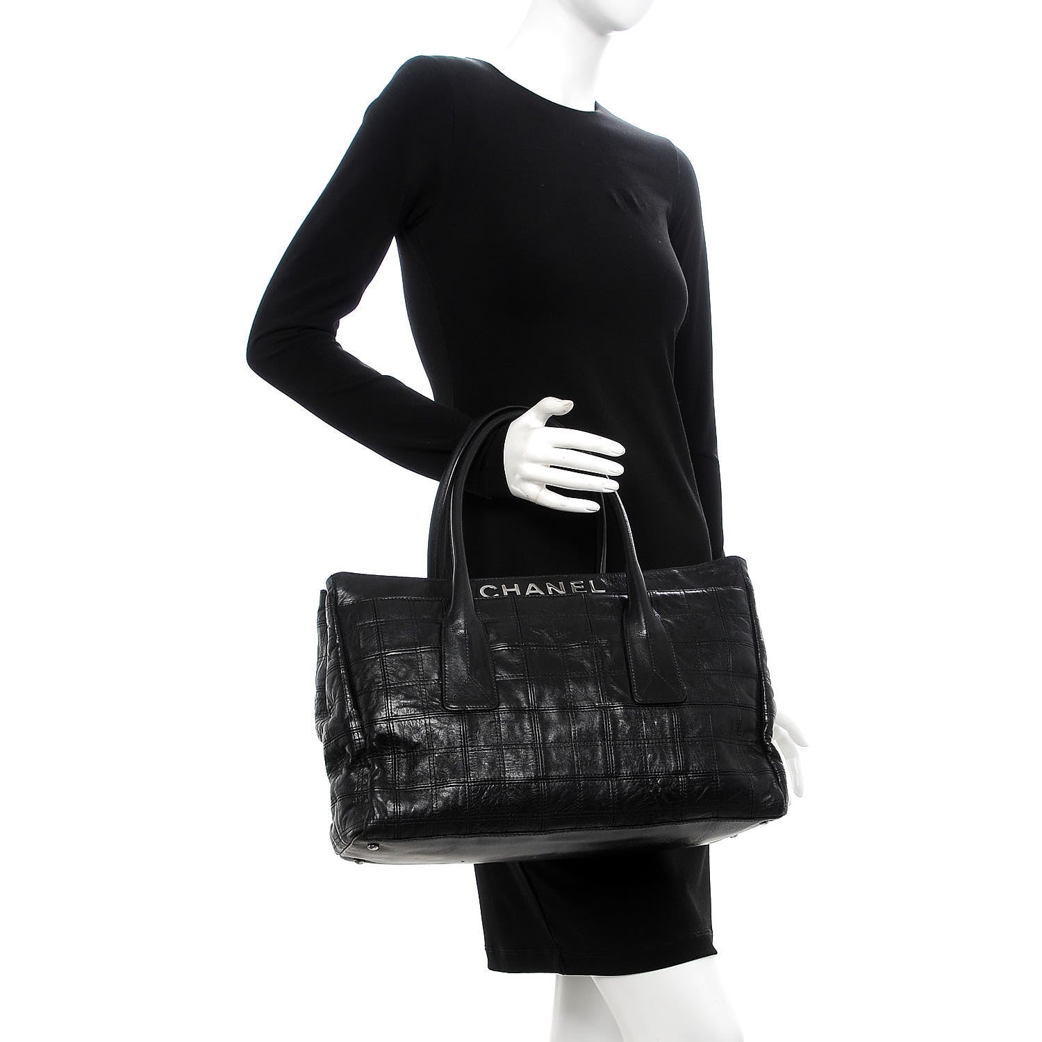 Chanel Lambskin Square Stitched Lax Shopping Tote Black 2 of 8