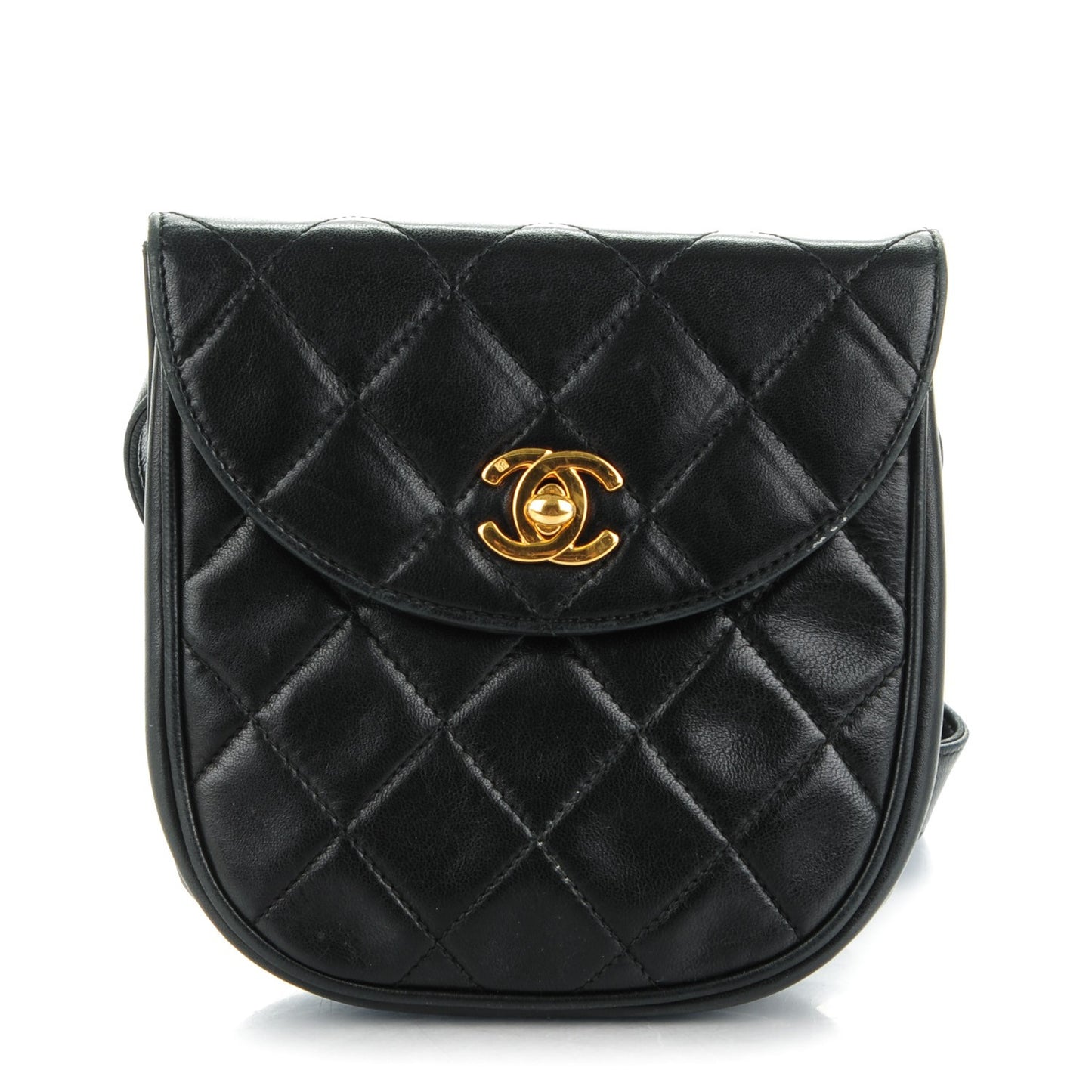 Lambskin Quilted Flap Waist Belt Bag 80 32 Black
