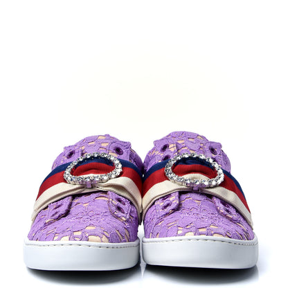 Gucci Lace Crystal Sylvie Web Flower Leaf Womens Ace Sneakers 36.5 Wisteria Perfect Pink 2 of 6