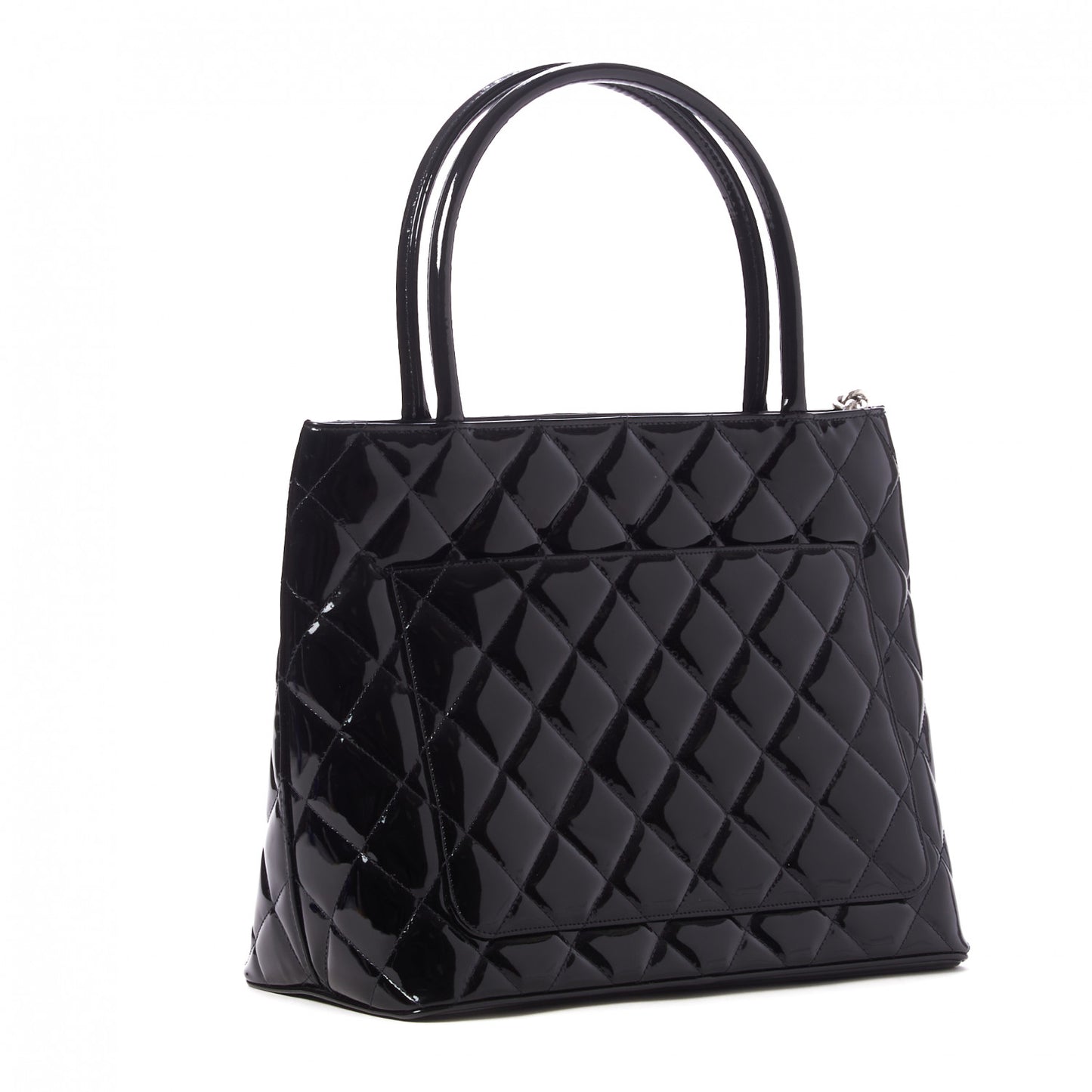 Patent Quilted Medallion Tote Black