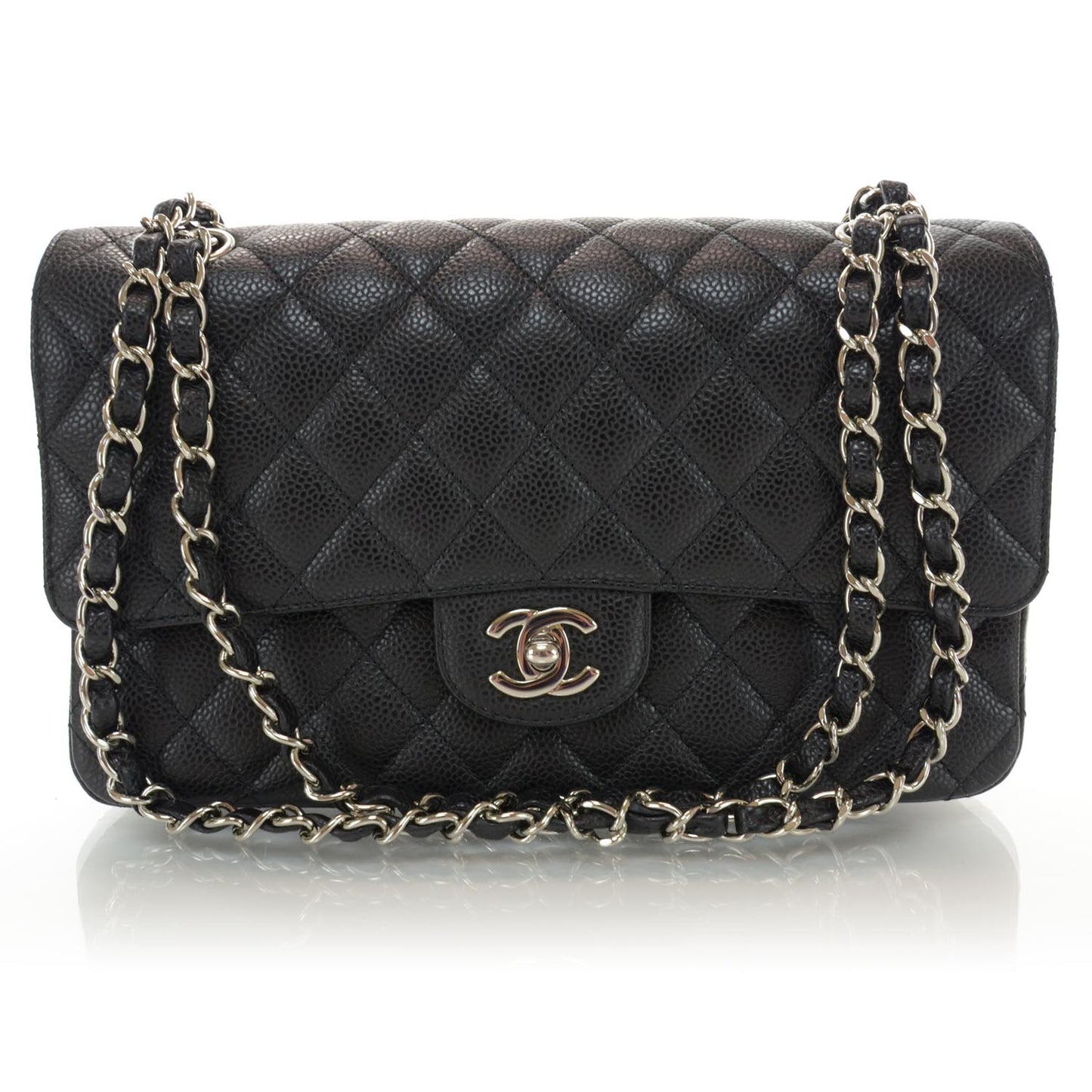 Caviar Quilted Medium Double Flap Black