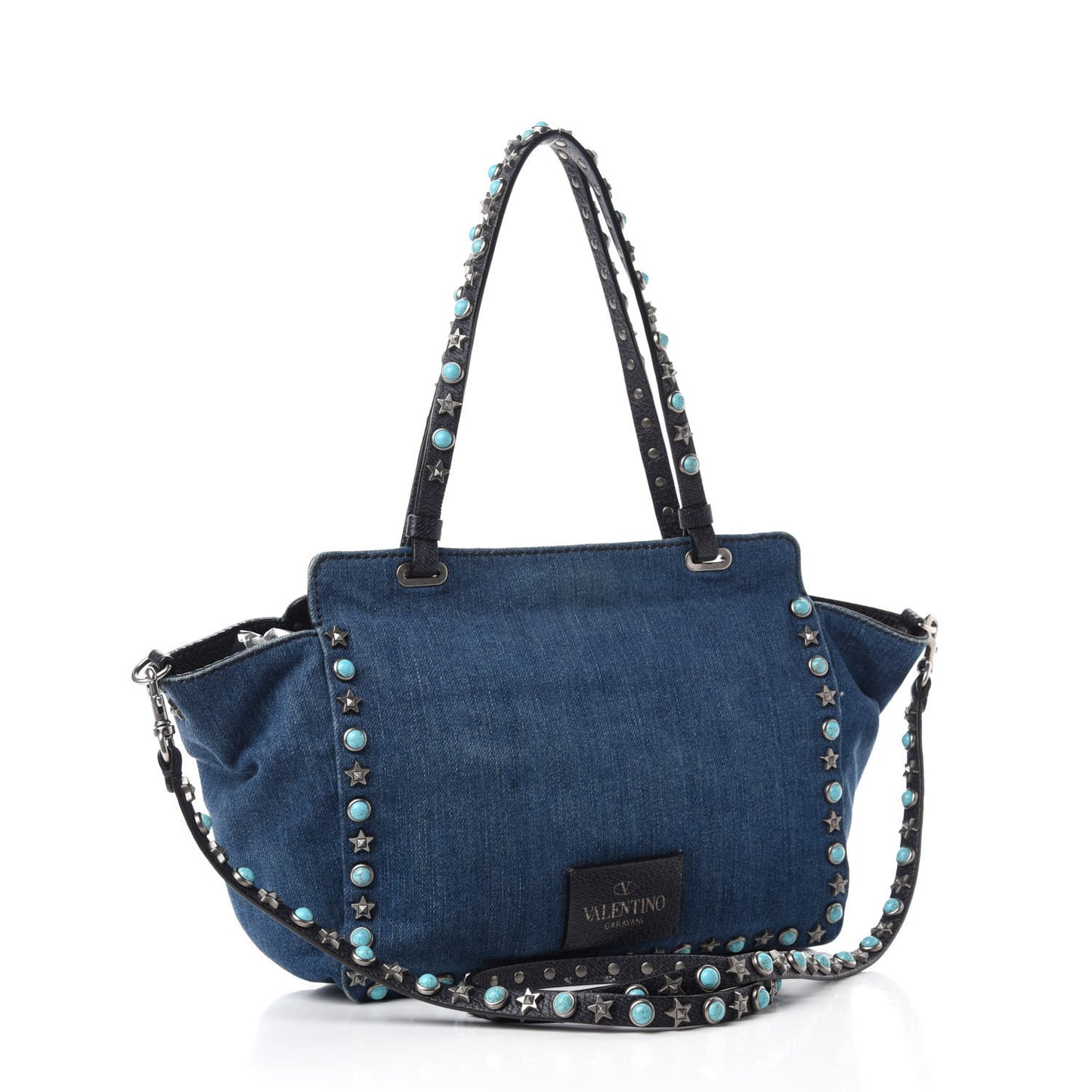 Denim Small Rockstud Rolling Tote Blue
