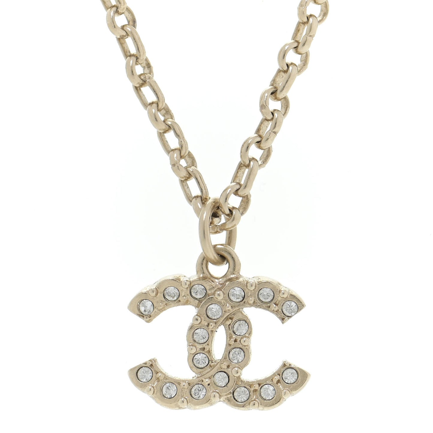 Pearl Crystal CC Pendant Necklace Gold