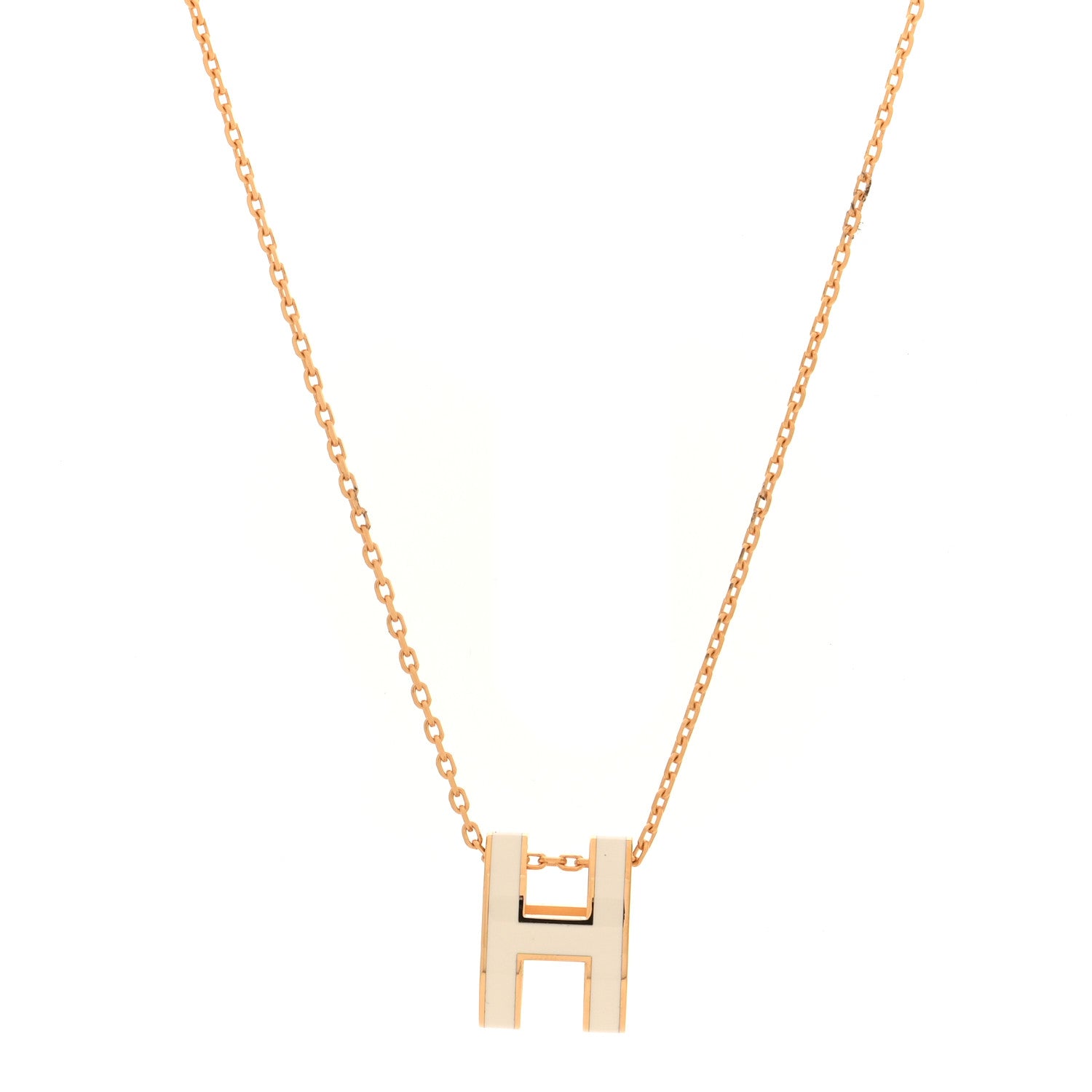 Hermes Lacquered Gold Pop H Pendant Necklace White 1 of 6