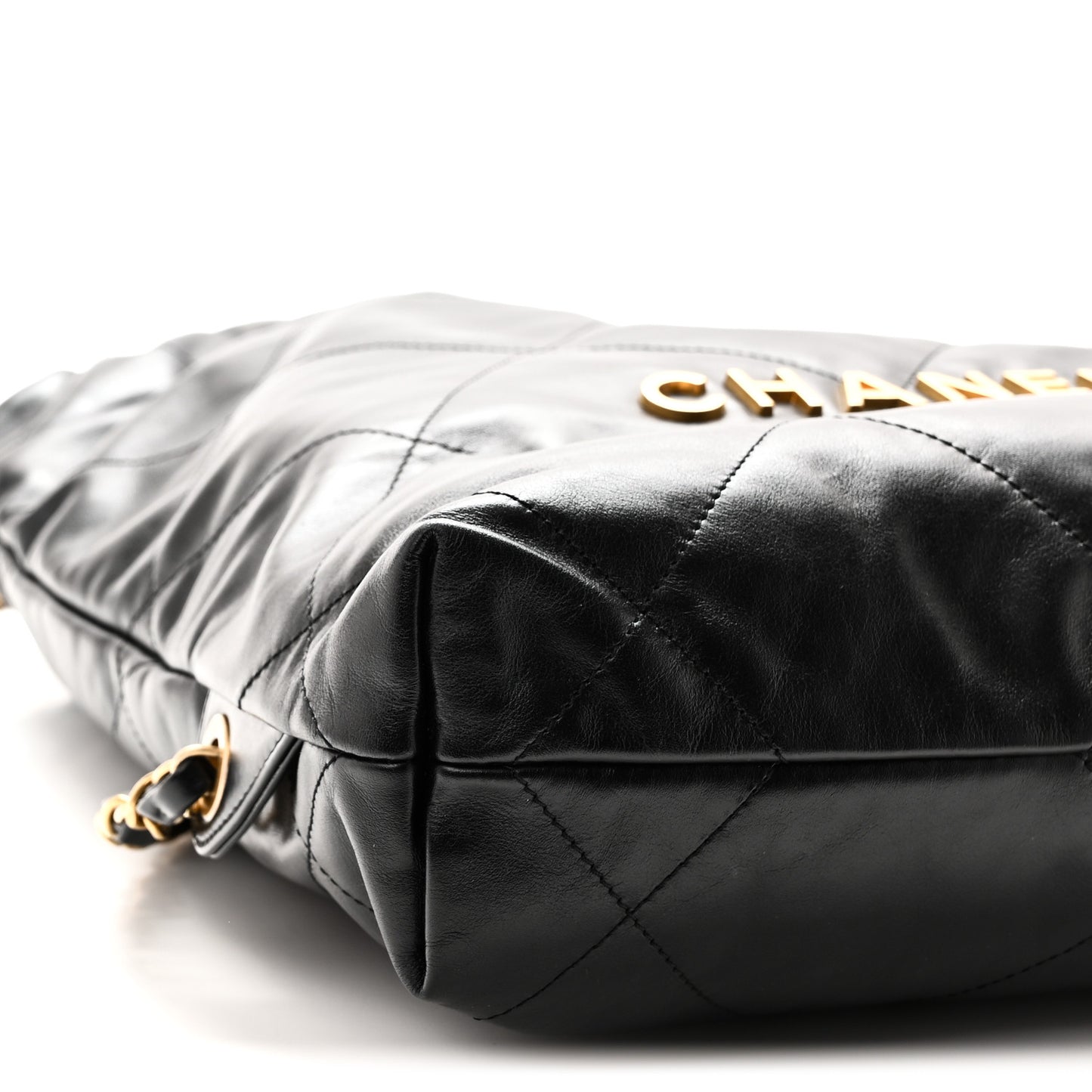 Shiny Calfskin Quilted Chanel 22 Backpack Black