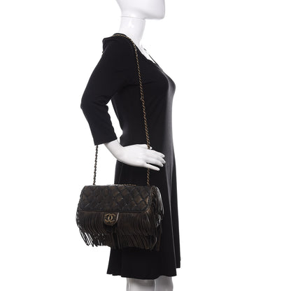 Chanel Metallic Calfskin Quilted Large Into The Fringe Flap Black 2 of 11