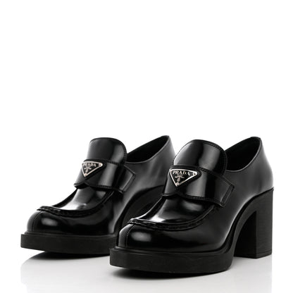 Prada Spazzolato Metal Triangle Logo 85mm Loafers 41 Black 3 of 13