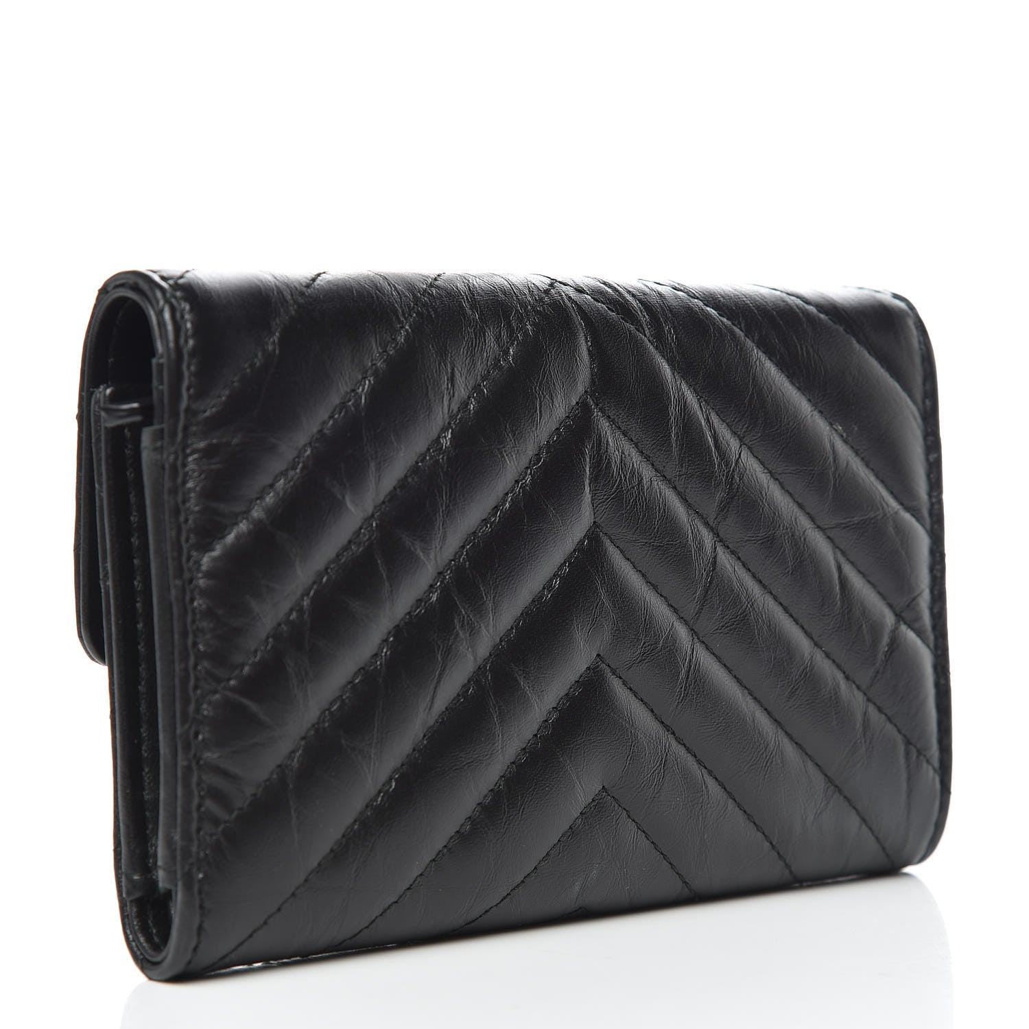 Chanel Aged Calfskin Chevron Quilted Reissue Medium Flap Wallet So Black 3 of 10