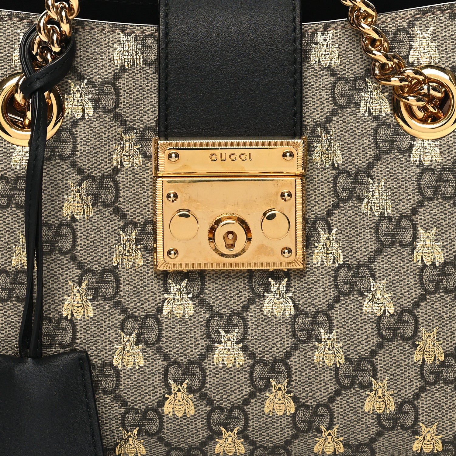 Gucci GG Supreme Monogram Bees Small Padlock Tote Beige Oro Black 8 of 10