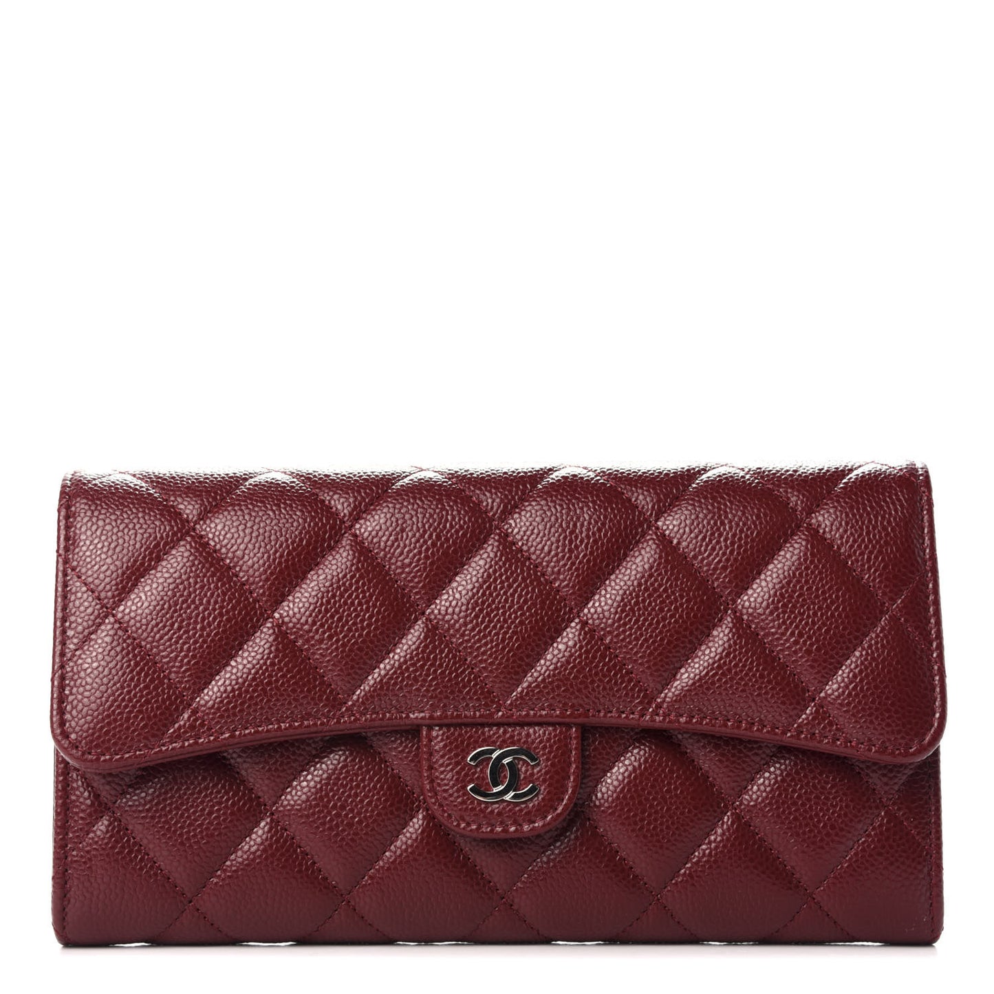 Caviar Quilted Large Gusset Flap Wallet Burgundy