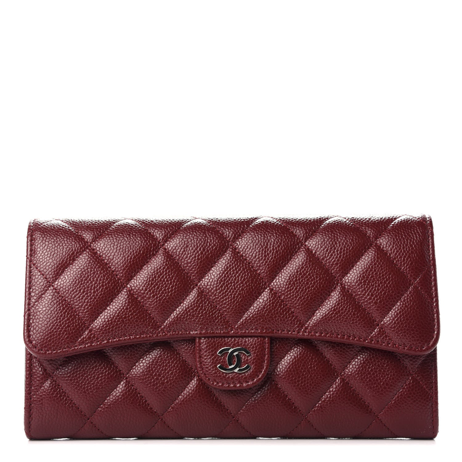 Chanel Caviar Quilted Large Gusset Flap Wallet Burgundy 1 of 9