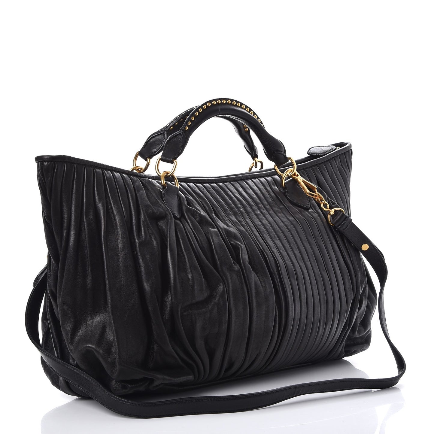 Vitello Lux Pleated Tote Nero Black