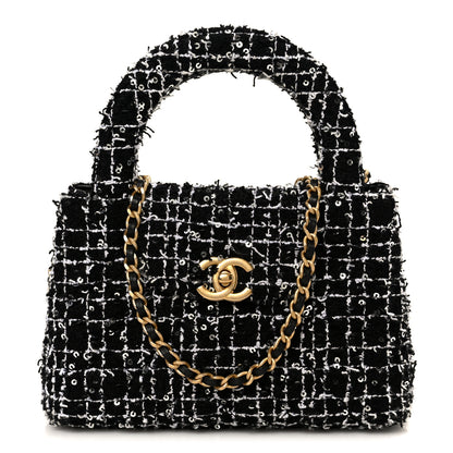 Chanel Tweed Quilted Nano Kelly Shopper Black White 1 of 10