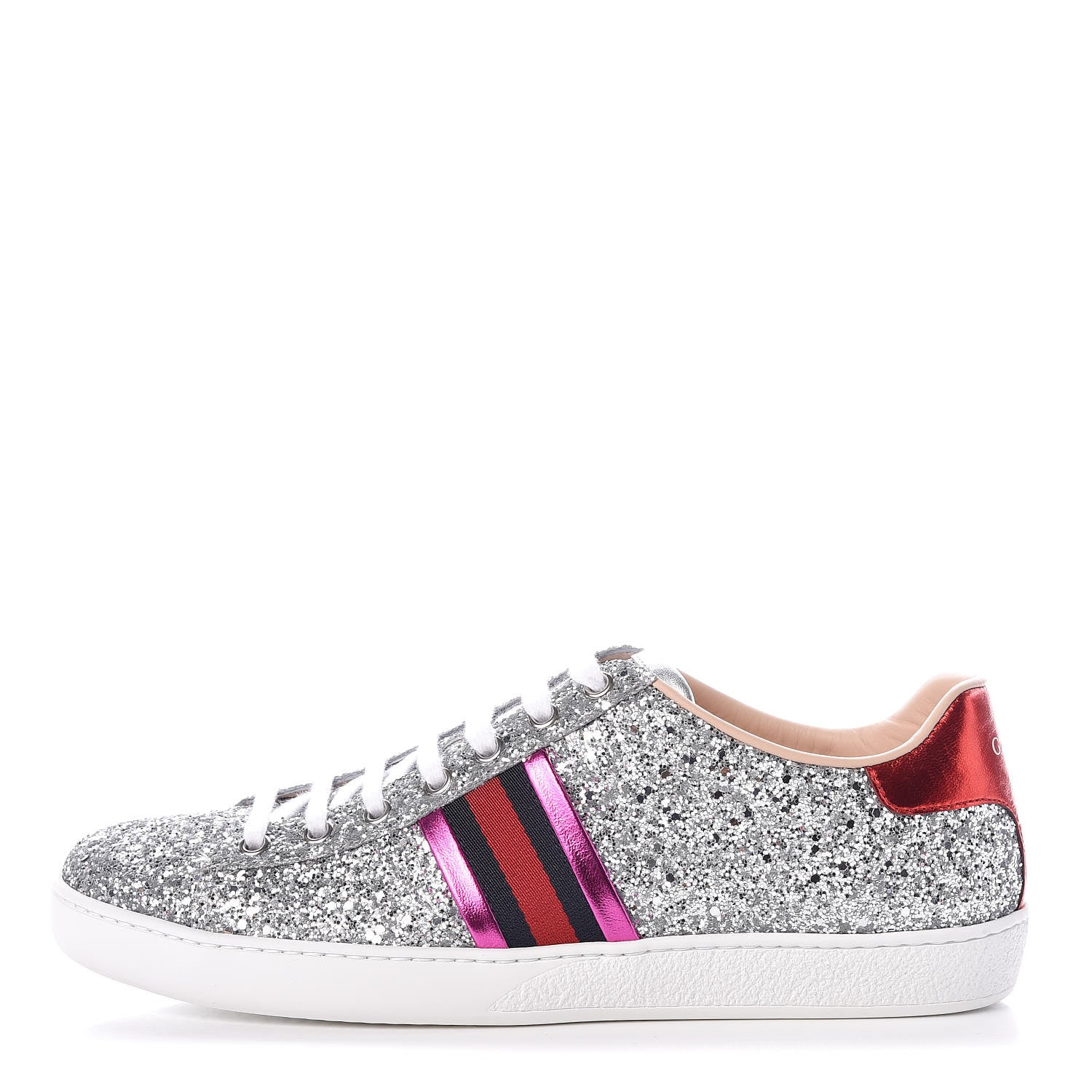 Gucci Glitter Web Womens Ace Sneakers 39.5 Silver 1 of 10