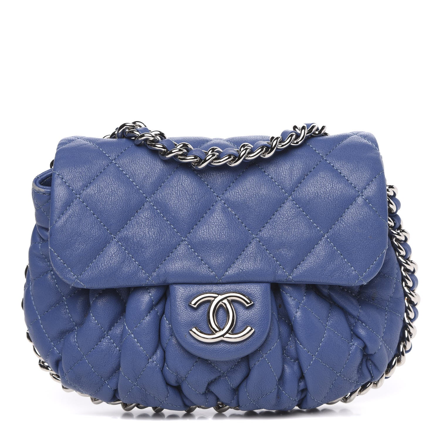 Chanel Washed Lambskin Quilted Mini Chain Around Flap Blue 1 of 15