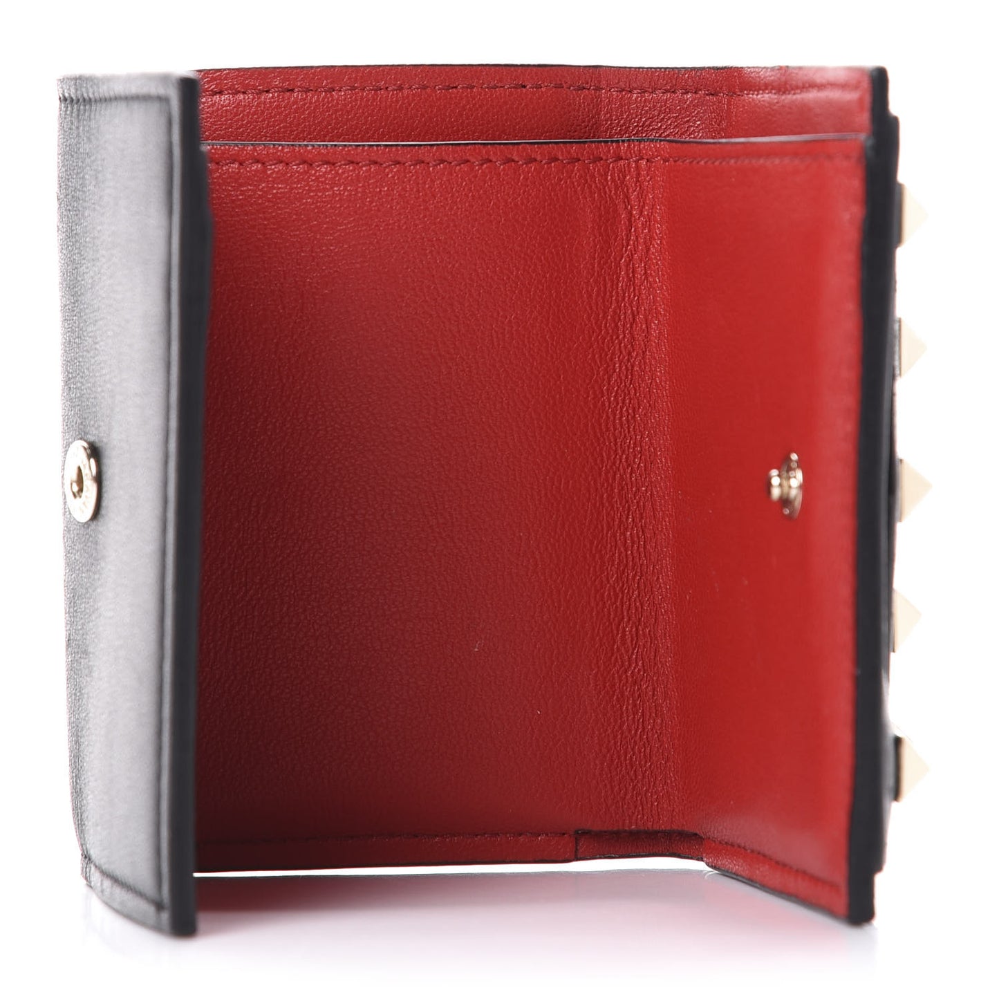Calfskin Bi-Color Small Rockstud Wallet Black Rouge Pur