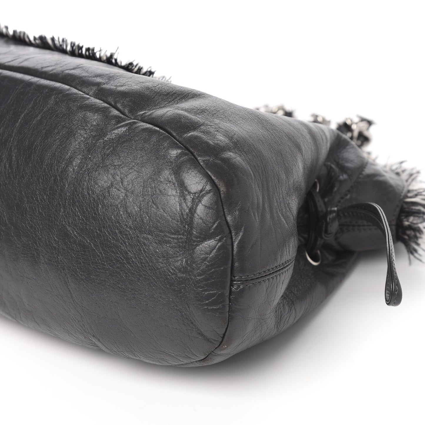 Tweed Lambskin Drawstring Tweedy Tote Dark Grey