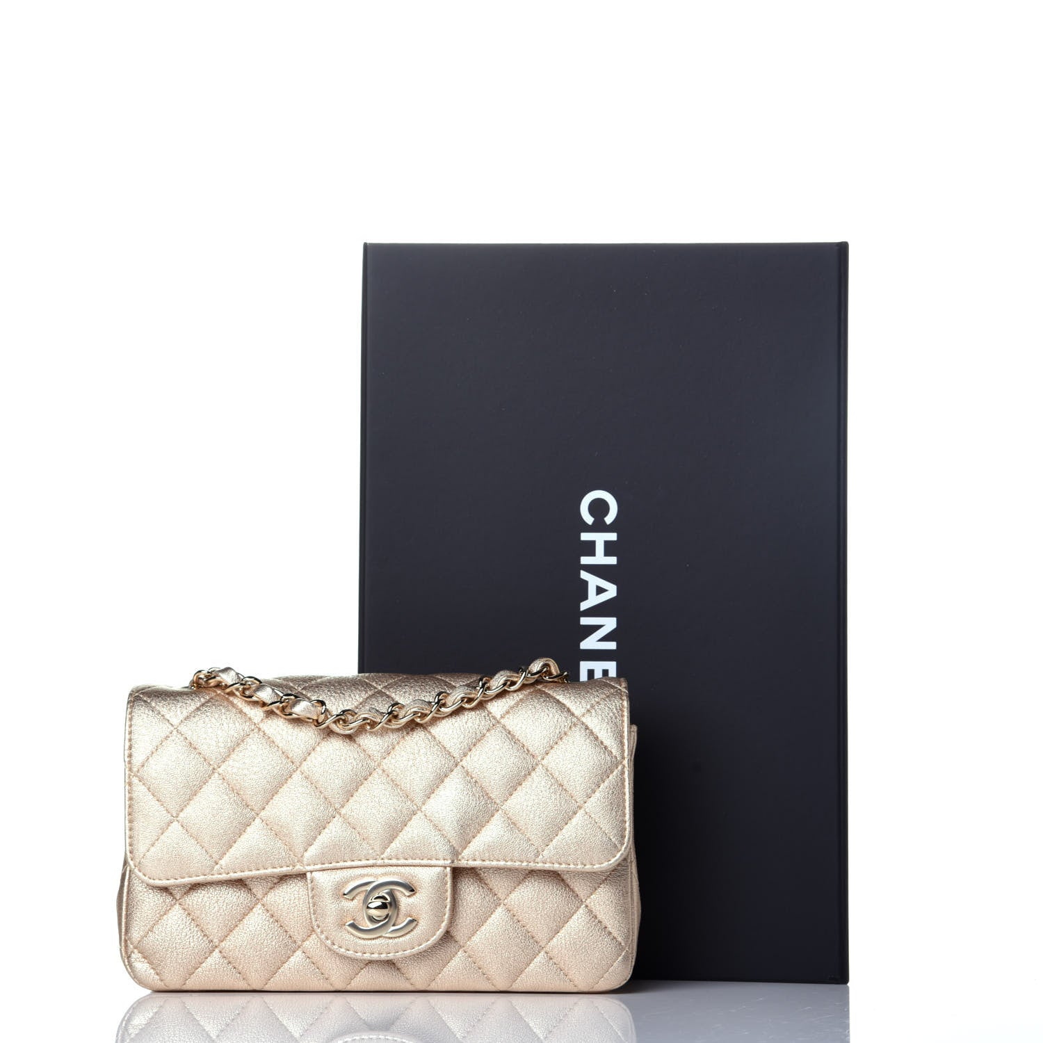 Chanel Metallic Lambskin Quilted Mini Rectangular Flap Gold 10 of 10