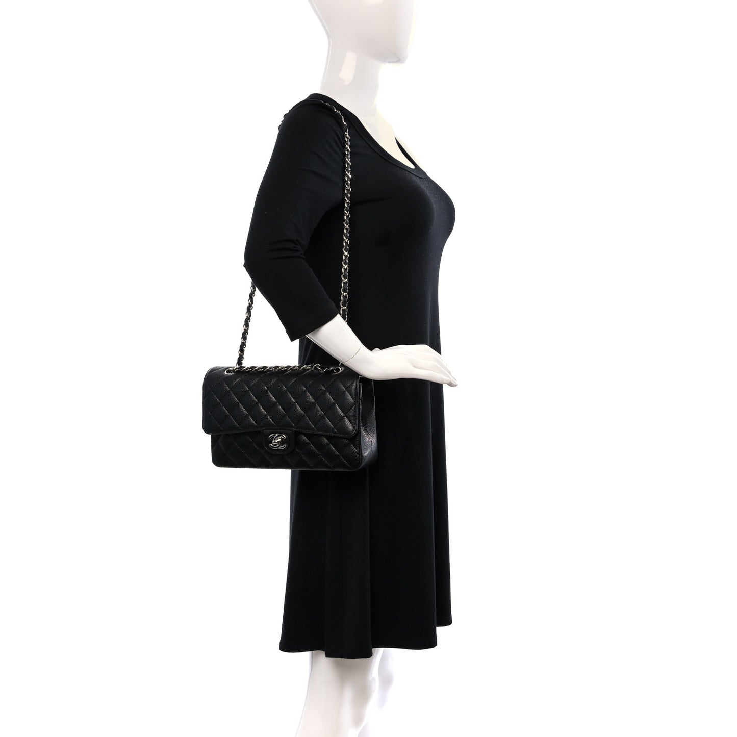 Caviar Quilted Medium Double Flap Black