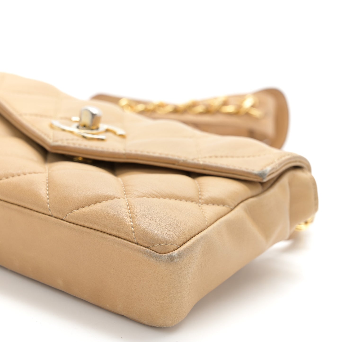 Lambskin Quilted Flap Waist Belt Bag 70 28 Beige