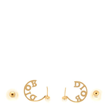 Christian Dior Metal Pearl Crystal Logo Tribales Earrings Gold 3 of 5