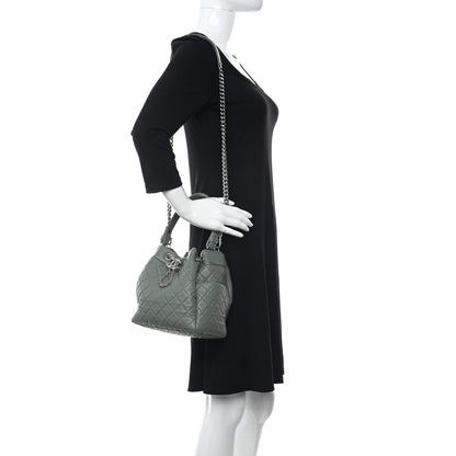 Chanel Lambskin Quilted Small CC Chain Bucket Drawstring Bag Green 2 of 10