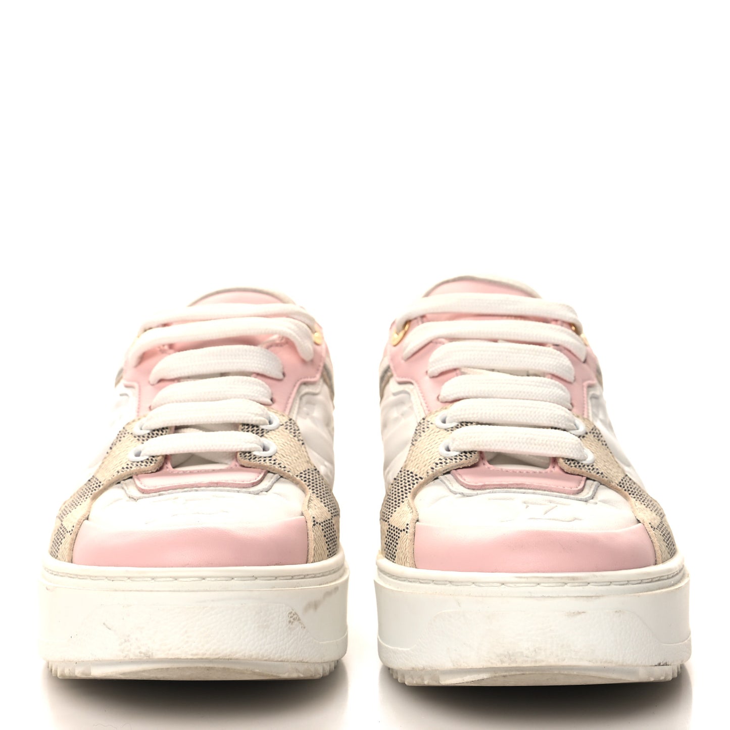 Monogram Embossed Calfskin Damier Azur Time Out Sneakers 36.5 Rose Clair Pink