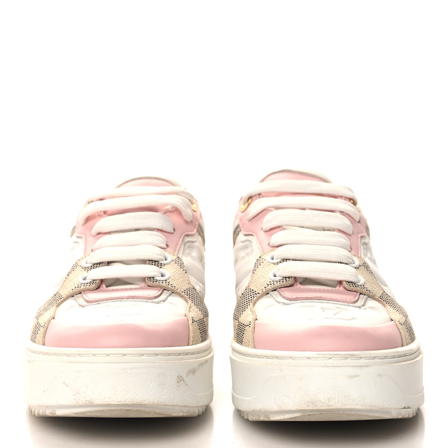Louis Vuitton Monogram Embossed Calfskin Damier Azur Time Out Sneakers 36.5 Rose Clair Pink 3 of 9