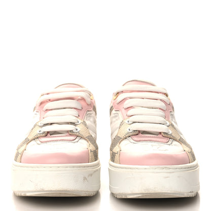 Louis Vuitton Monogram Embossed Calfskin Damier Azur Time Out Sneakers 36.5 Rose Clair Pink 3 of 9