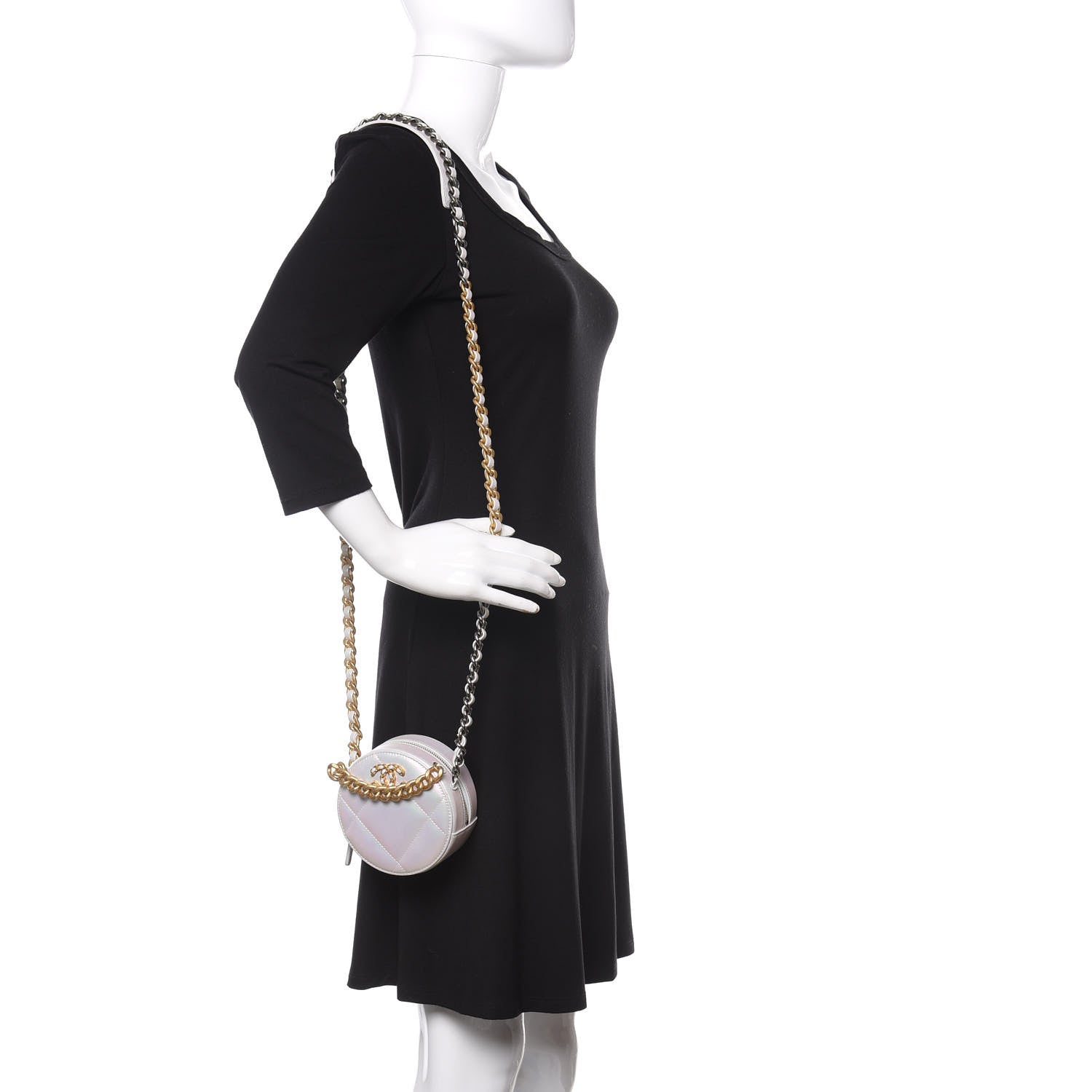 Chanel Iridescent Calfskin Quilted 19 Round Clutch With Chain White 2 of 10