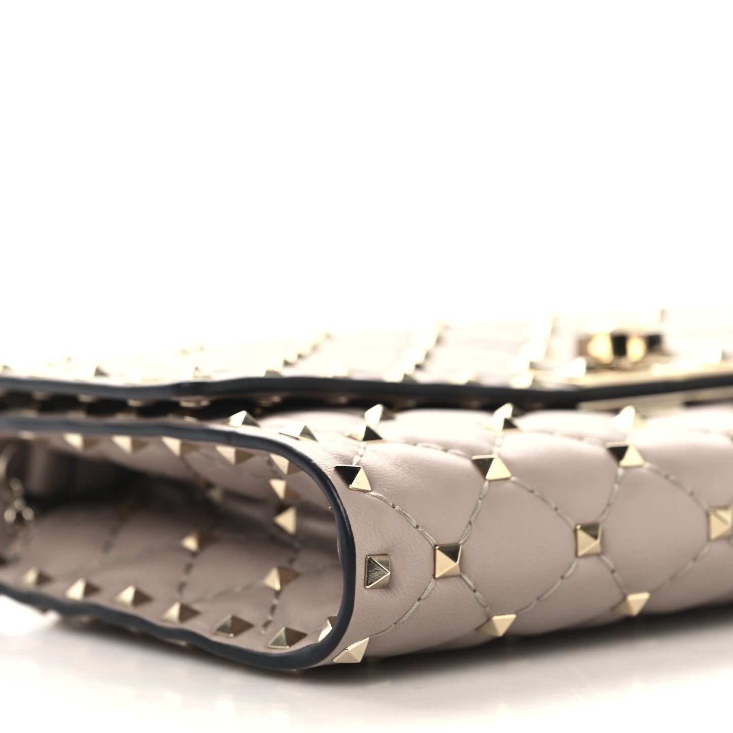 Lambskin Rockstud Spike Wallet on Chain Poudre