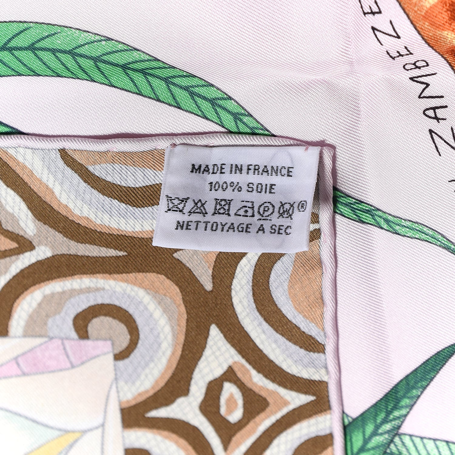 Hermes Silk La Marche Du Zambeze Scarf 90 Rose Pale Vert Jaune 2 of 6