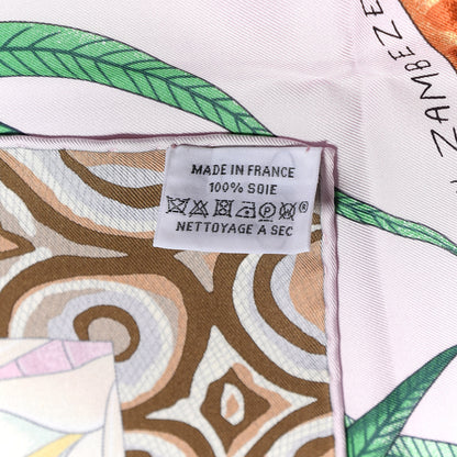 Hermes Silk La Marche Du Zambeze Scarf 90 Rose Pale Vert Jaune 2 of 6