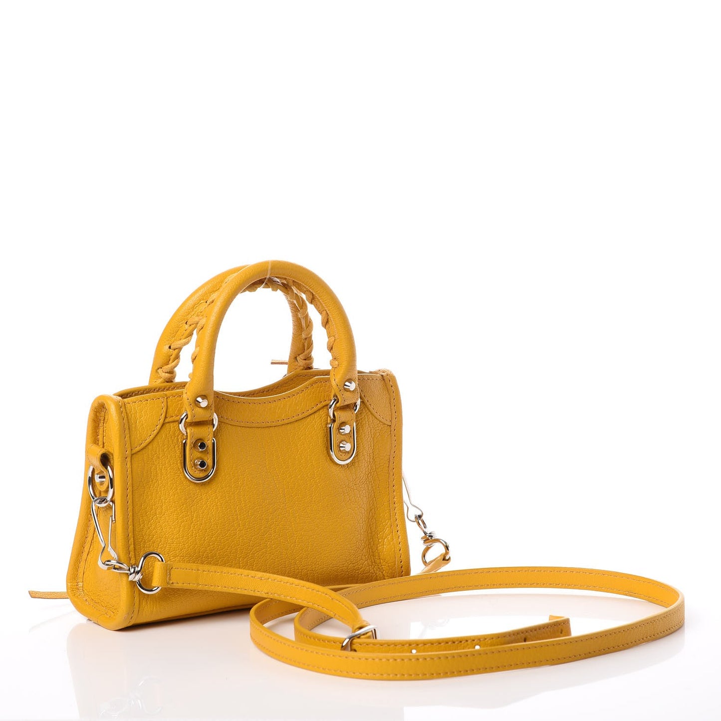 Chevre Silver Metallic Edge Hardware Nano City Jaune Epi
