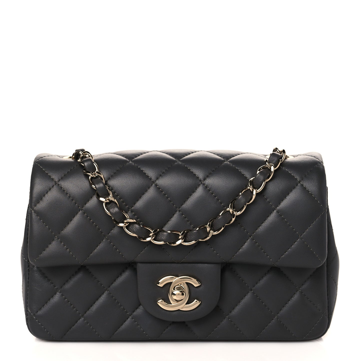 Lambskin Quilted Mini Rectangular Flap Dark Grey