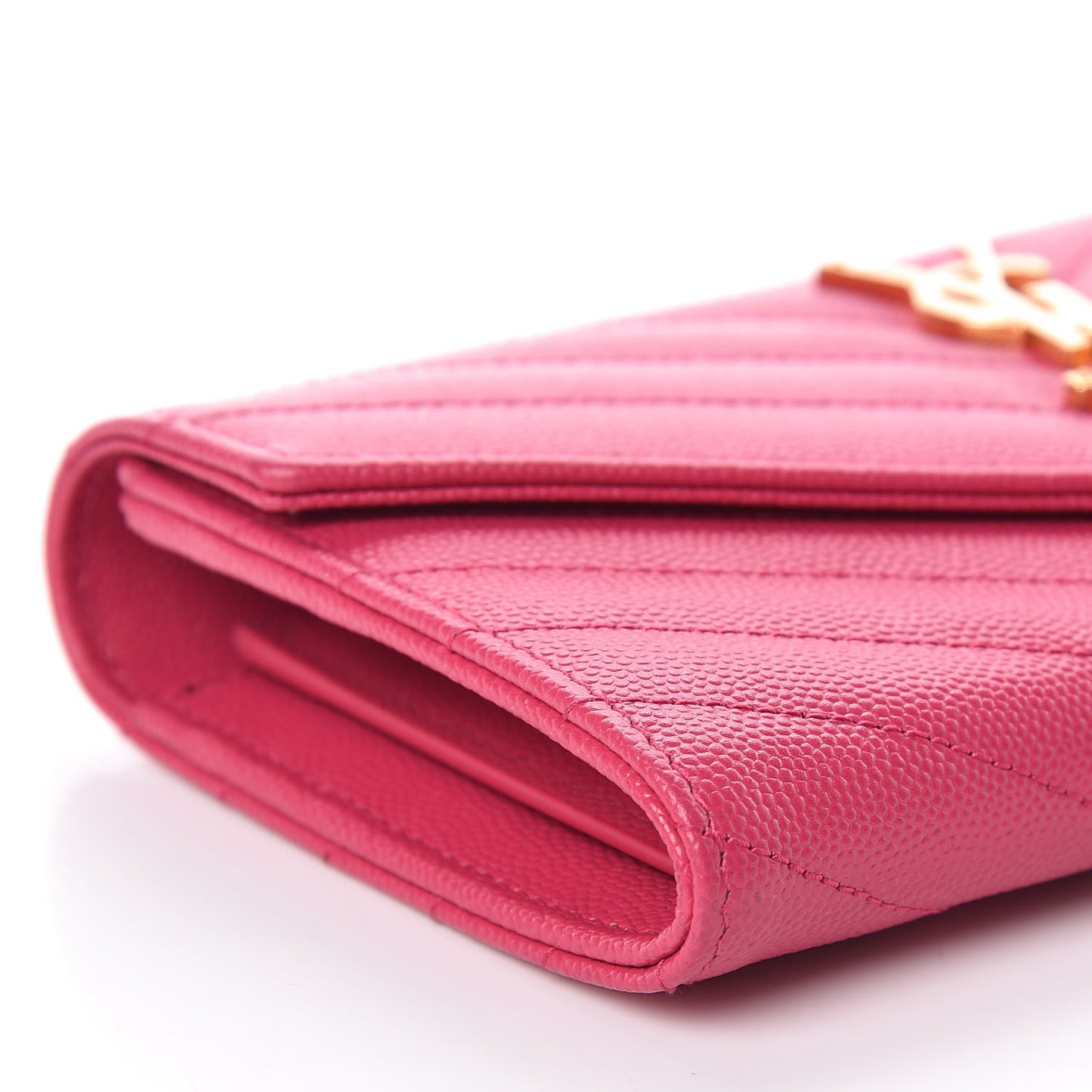 Grain De Poudre Matelasse Chevron Monogram Flap Wallet Fuchsia