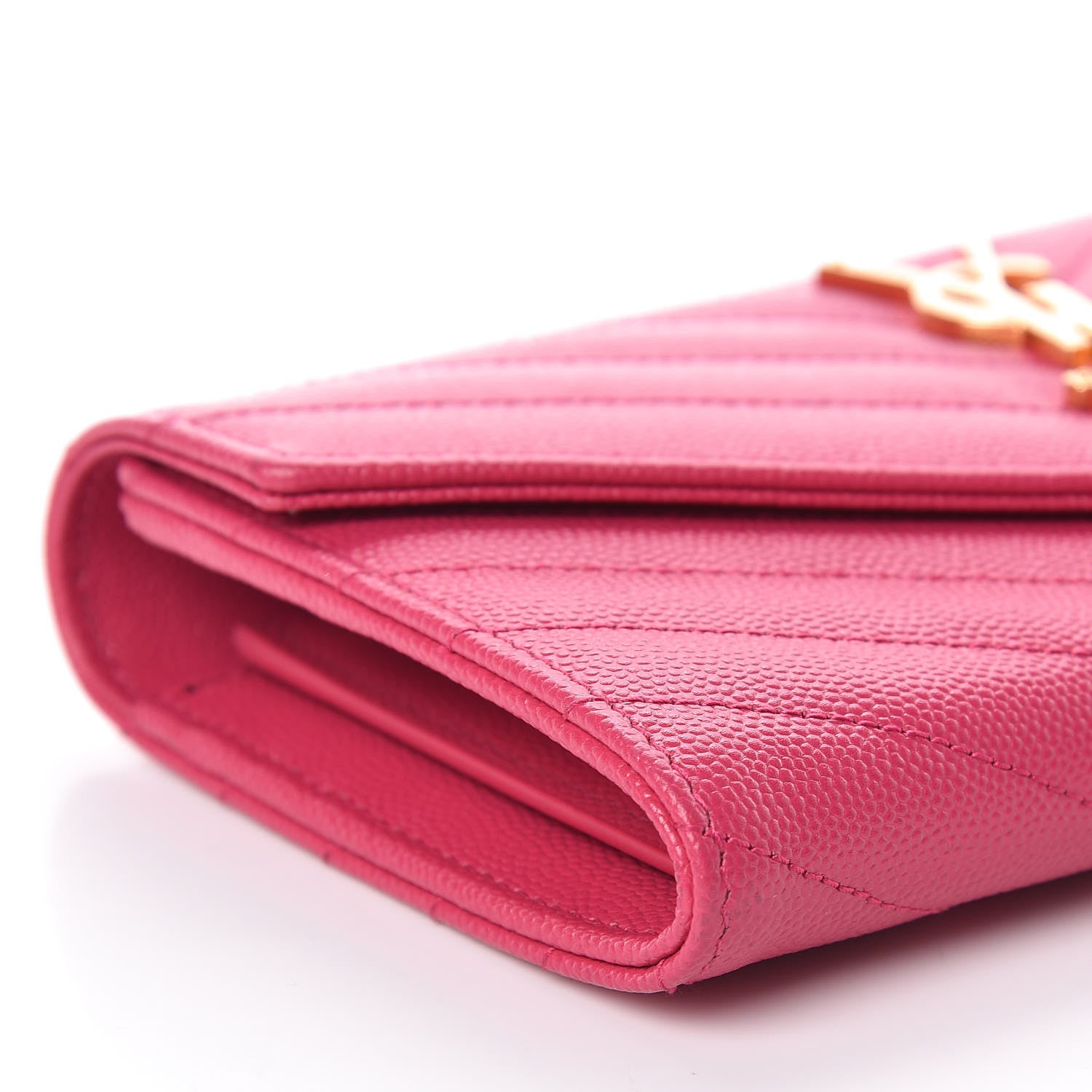 Saint Laurent Grain De Poudre Matelasse Chevron Monogram Flap Wallet Fuchsia 7 of 8