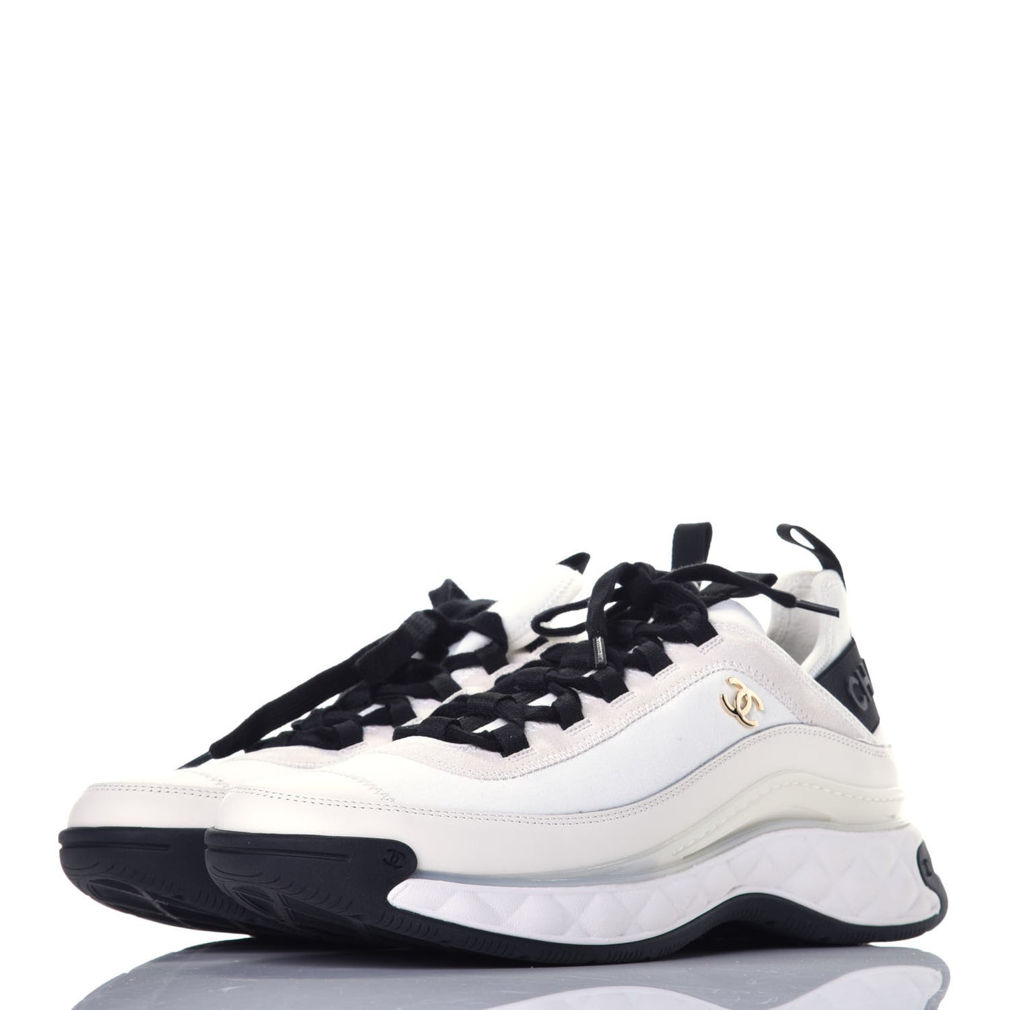 Velvet Calfskin Mixed Fibers CC Sneakers 40.5 Ivory Black