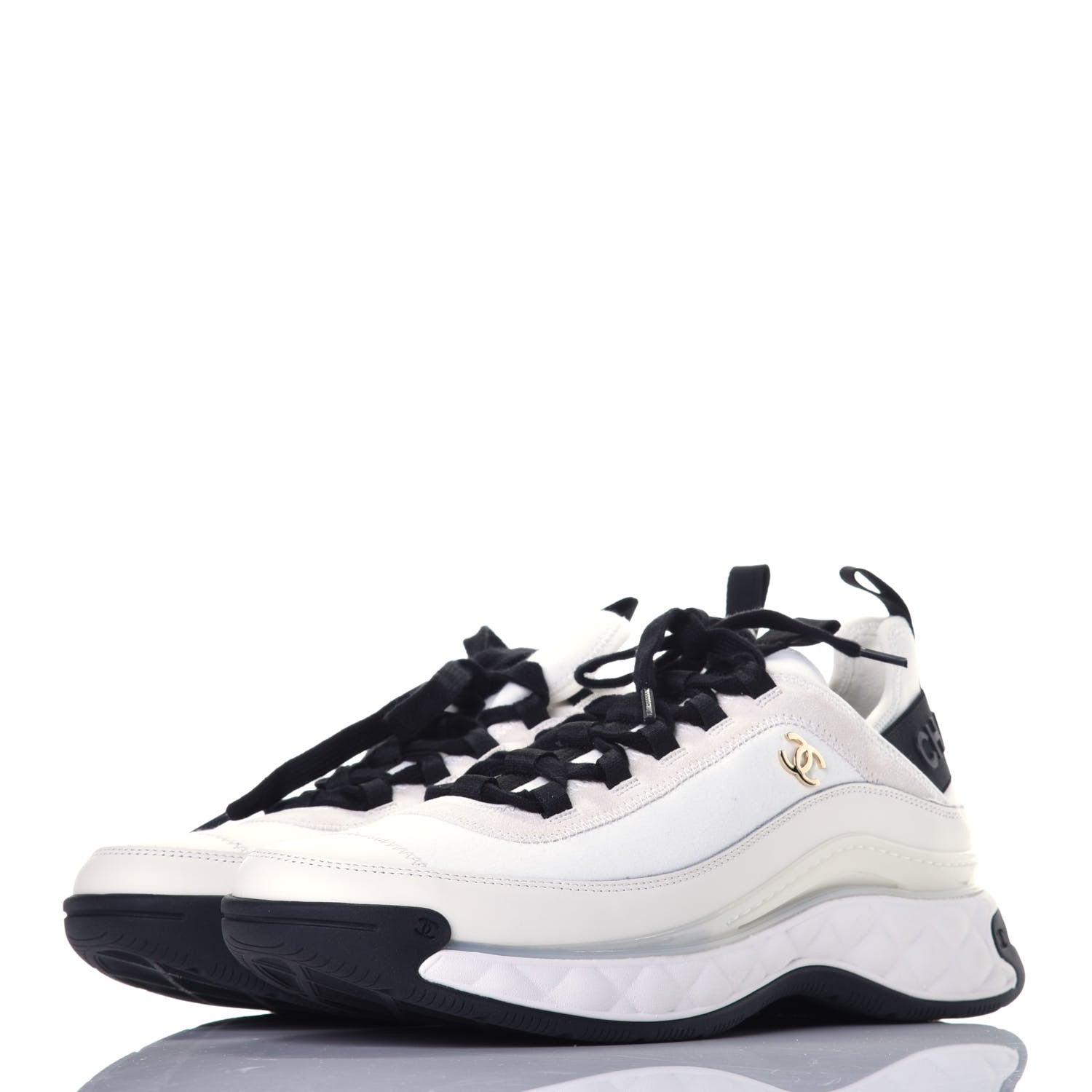 Chanel Velvet Calfskin Mixed Fibers CC Sneakers 40.5 Ivory Black 3 of 8