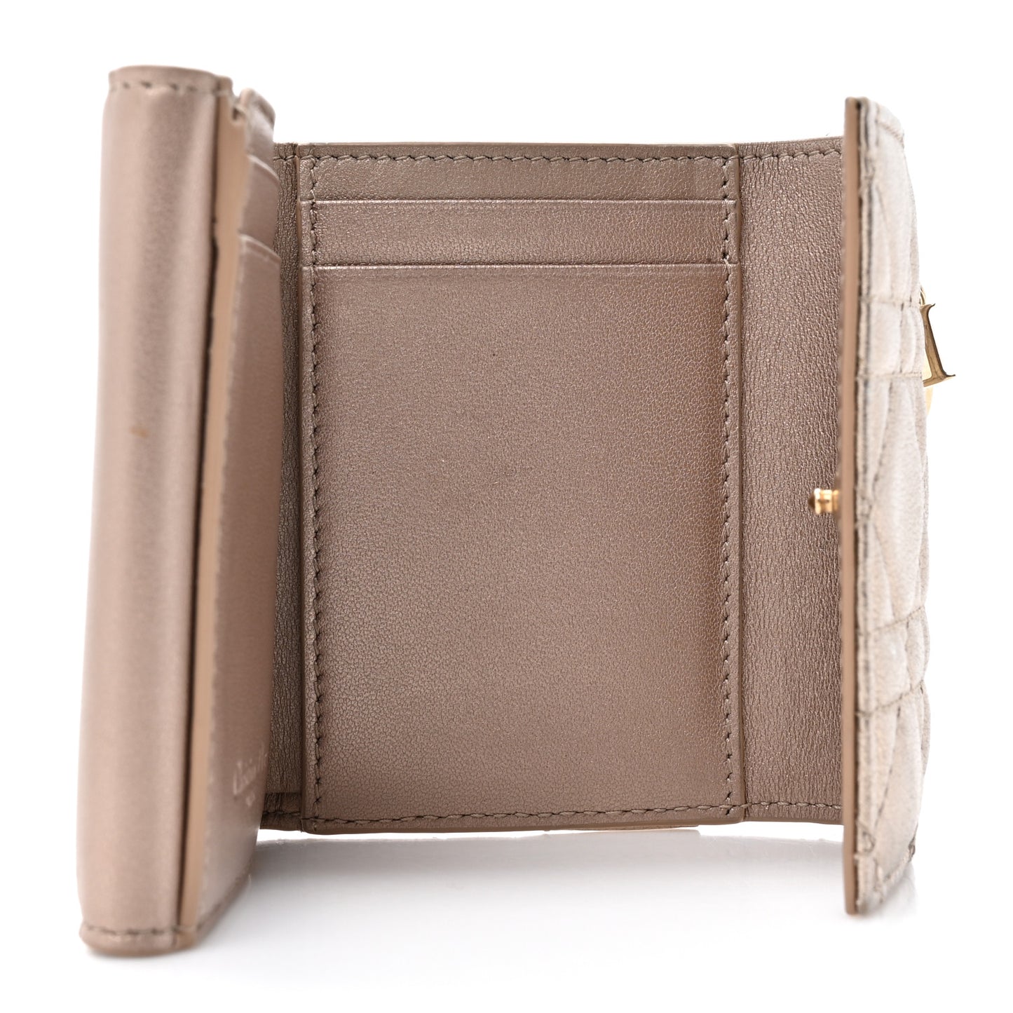 Metallic Lambskin Cannage Lady Dior Lotus Wallet Gold