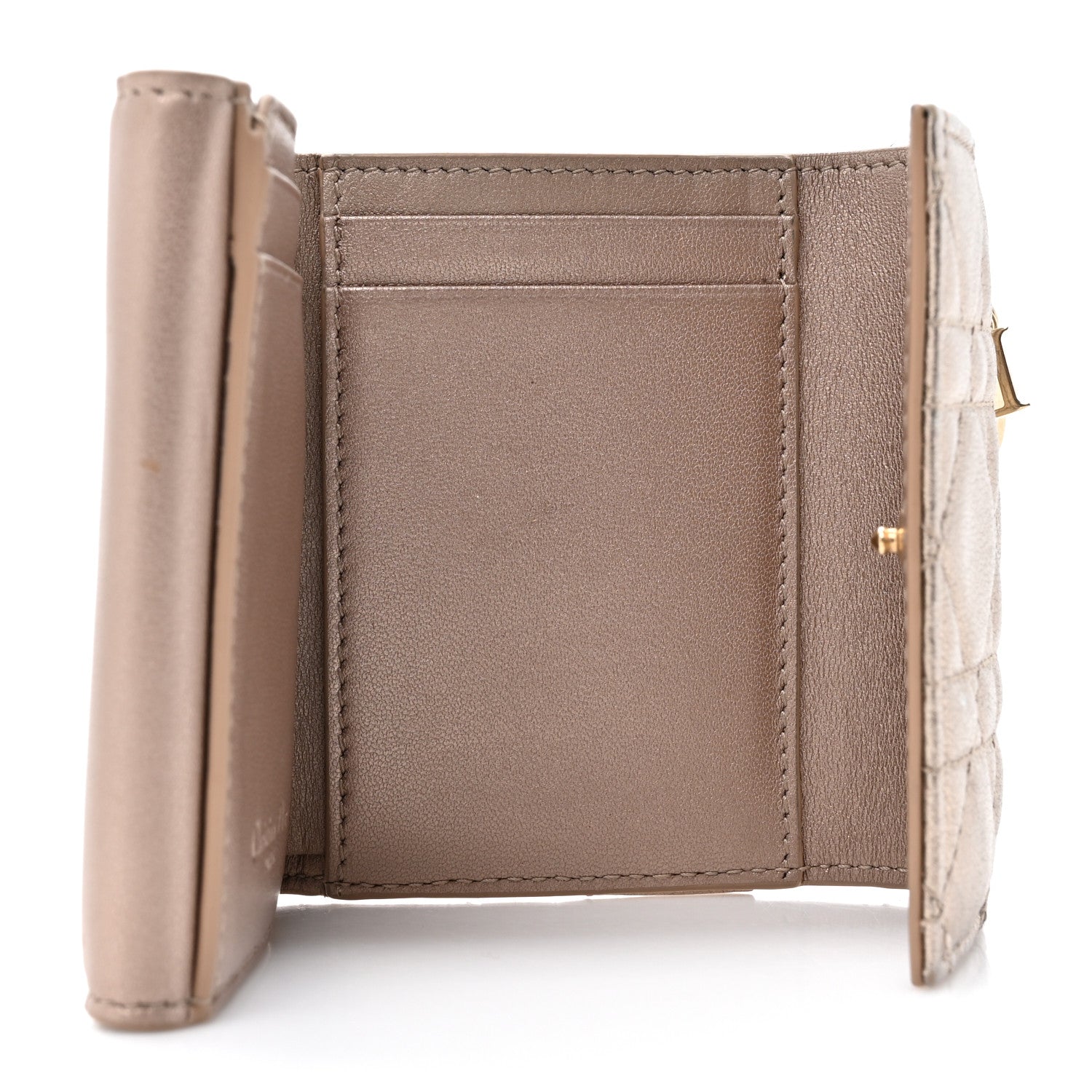 Christian Dior Metallic Lambskin Cannage Lady Dior Lotus Wallet Gold 5 of 10
