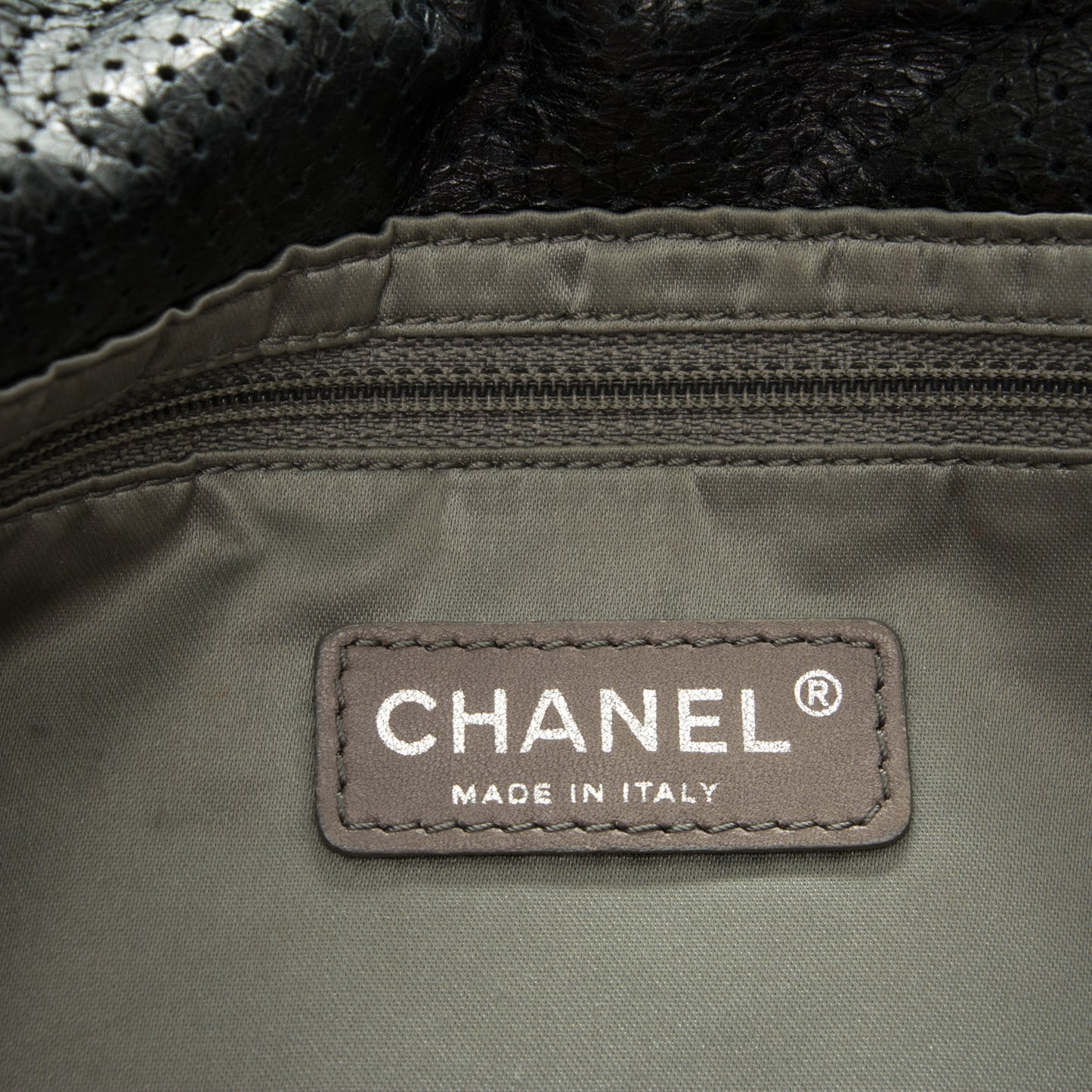 Metallic Crackled Calfskin Large Perforated Drill Flap Black