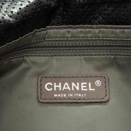 Chanel Metallic Crackled Calfskin Large Perforated Drill Flap Black 7 of 8