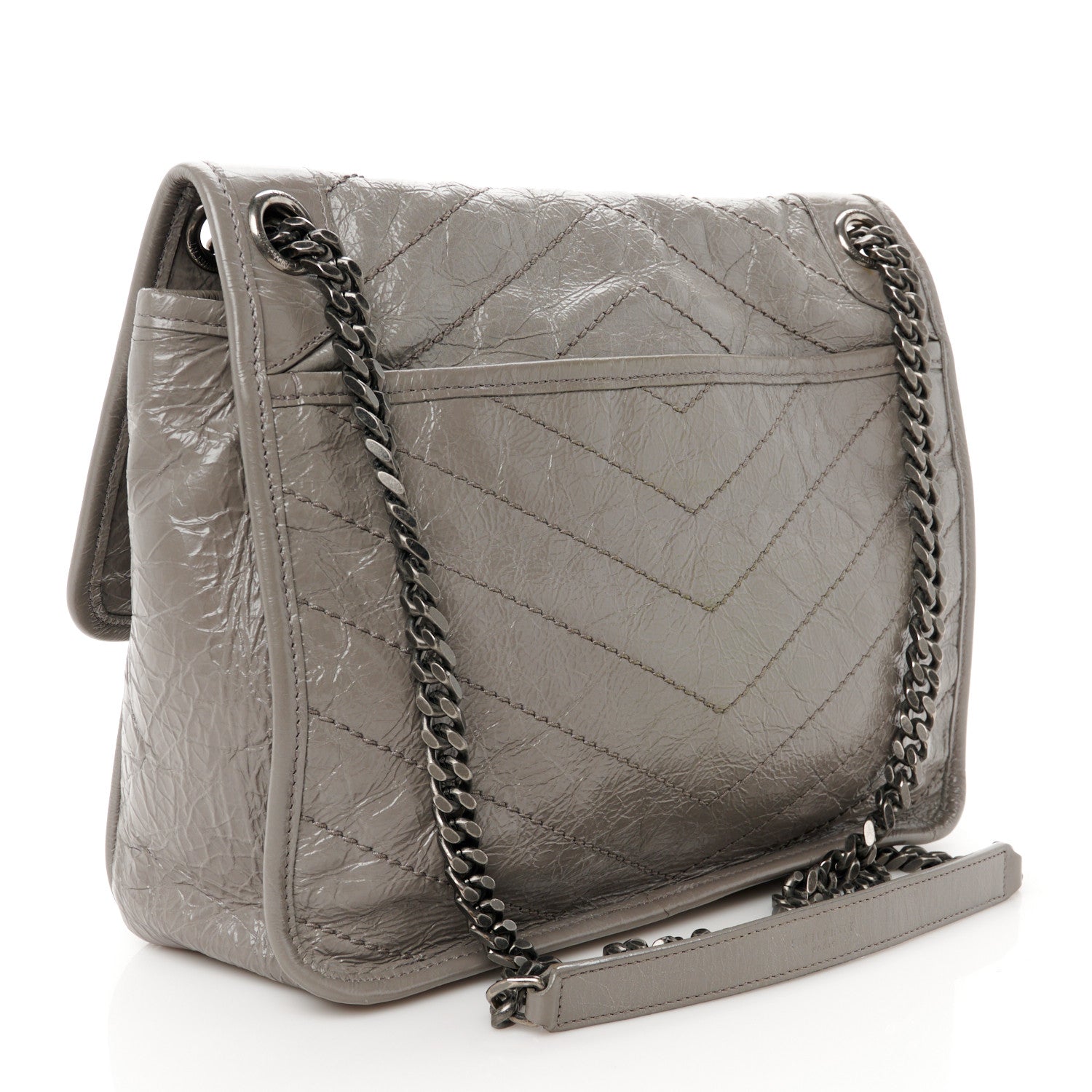 Saint Laurent Crinkled Calfskin Matelasse Monogram Medium Niki Chain Satchel Fog 3 of 11